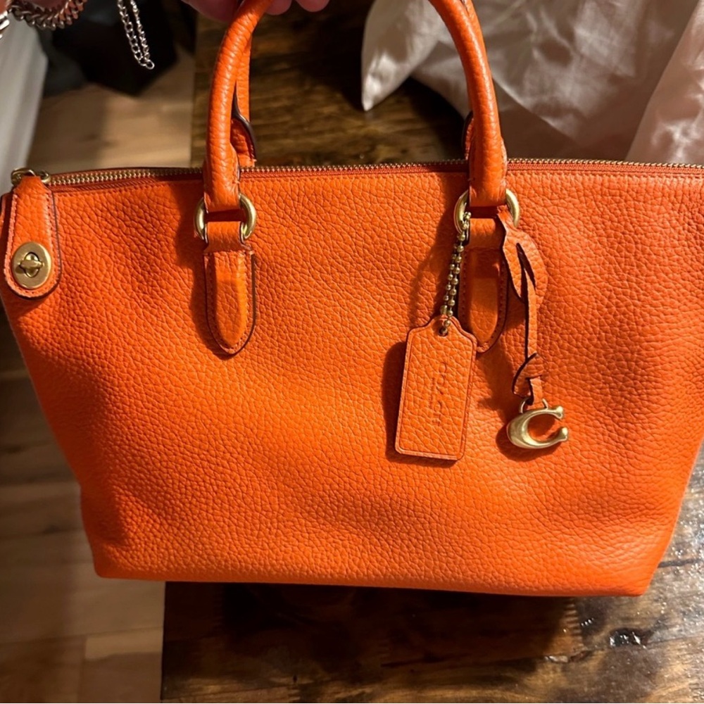 Coach Orange Leather Tote Bag